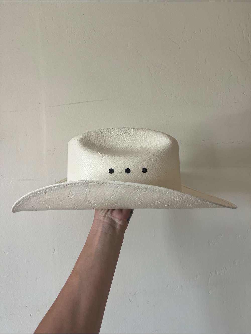 Tony Lama  3 1/2 brim cattle Cream Interior Straw Cowboy Hat with Red Logo